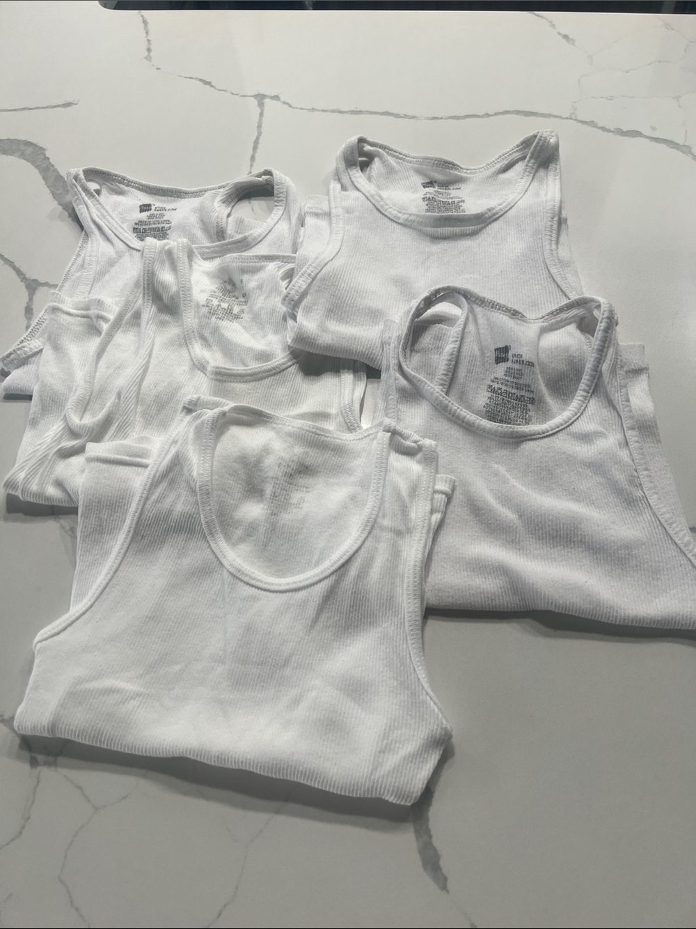 White Ribbed Tank Tops - Pack of 5